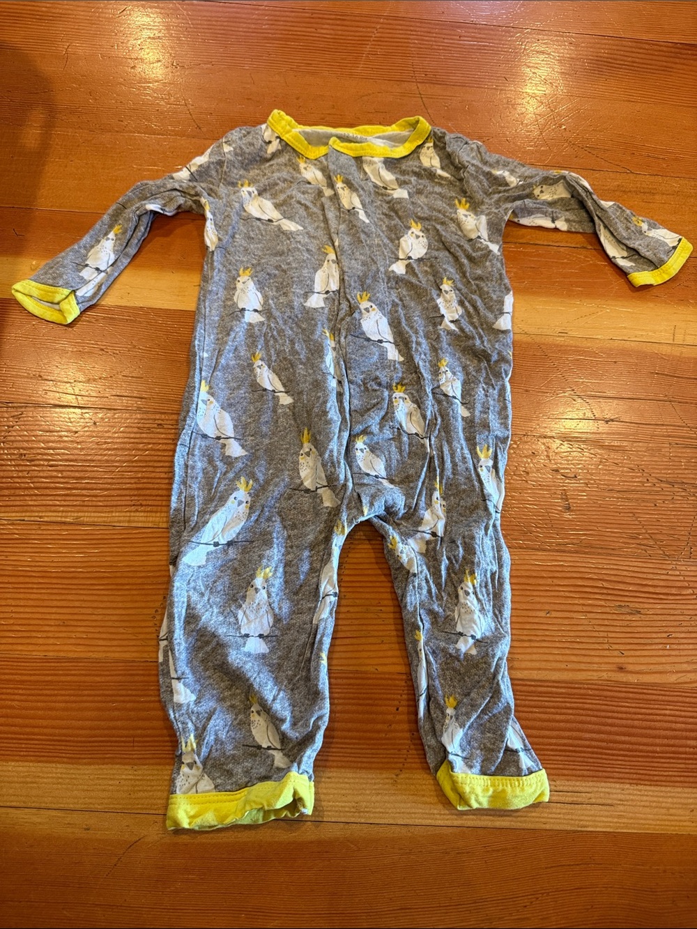 Magnetic Me Gray Cockatoo Print Footie with Yellow Trim Accents